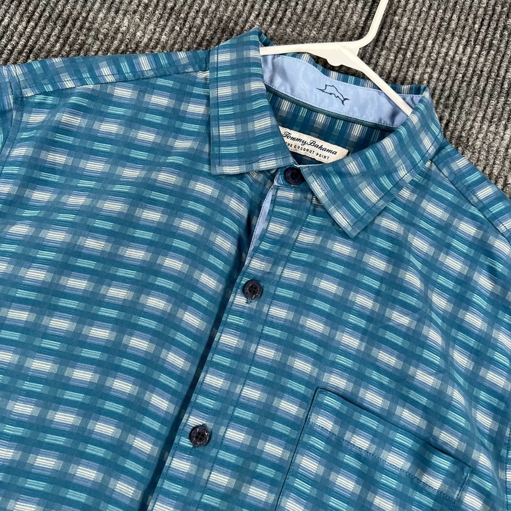 Tommy Bahama Island Zone Shirt Mens Large Blue Striped Short Sleeve Button Up